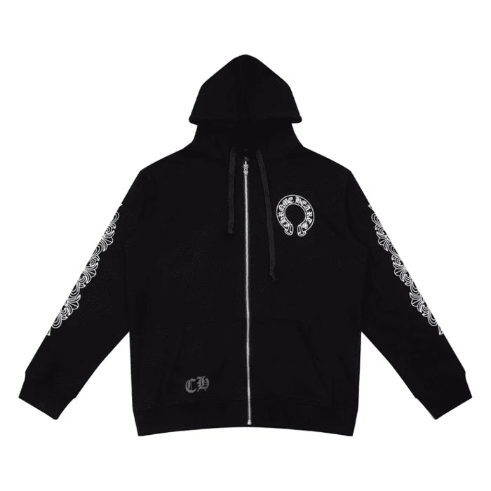 Chrome Hearts Horseshoe-Print Zip-Up Hoodie